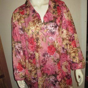 6X Plus Size Roamans Pretty Floral Blouse Womens Shirt Silky!